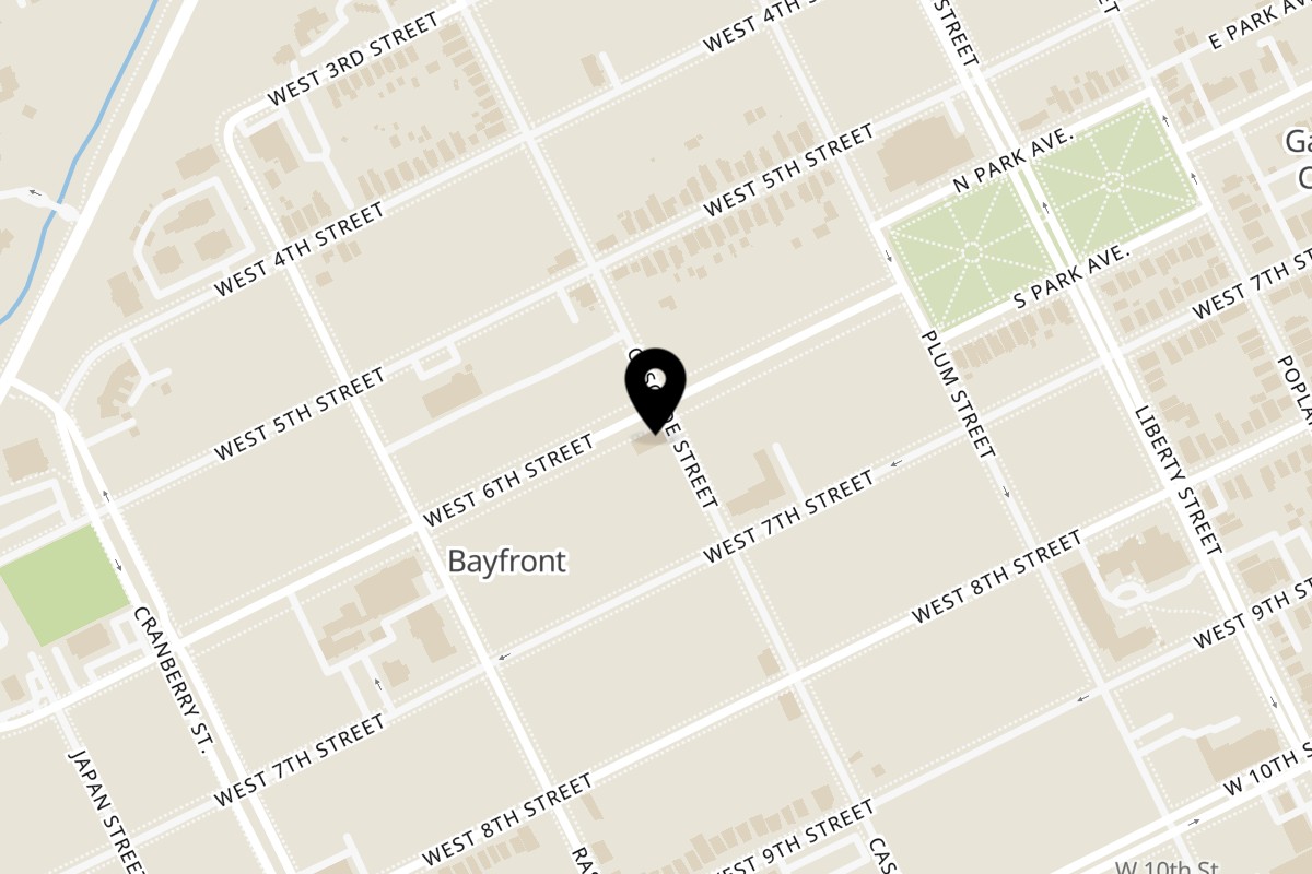 Map showing the location of Perry's Pizza on 1001 W 6th St in Erie